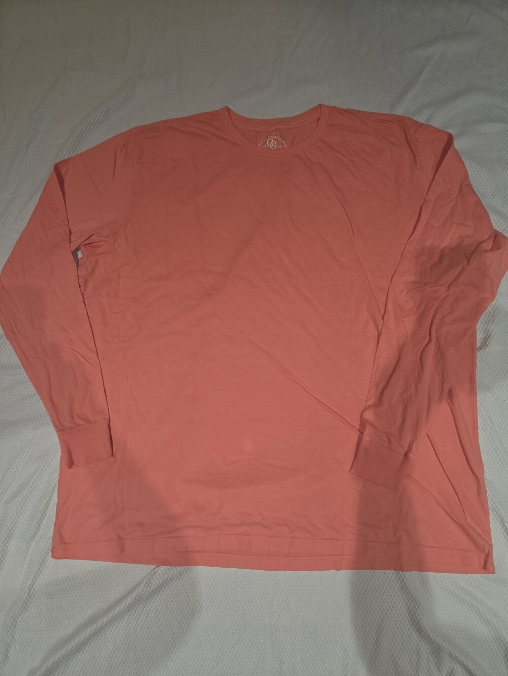 100% Cotton 4X Coral Long-Sleeve Crew Neck Tee Shirt